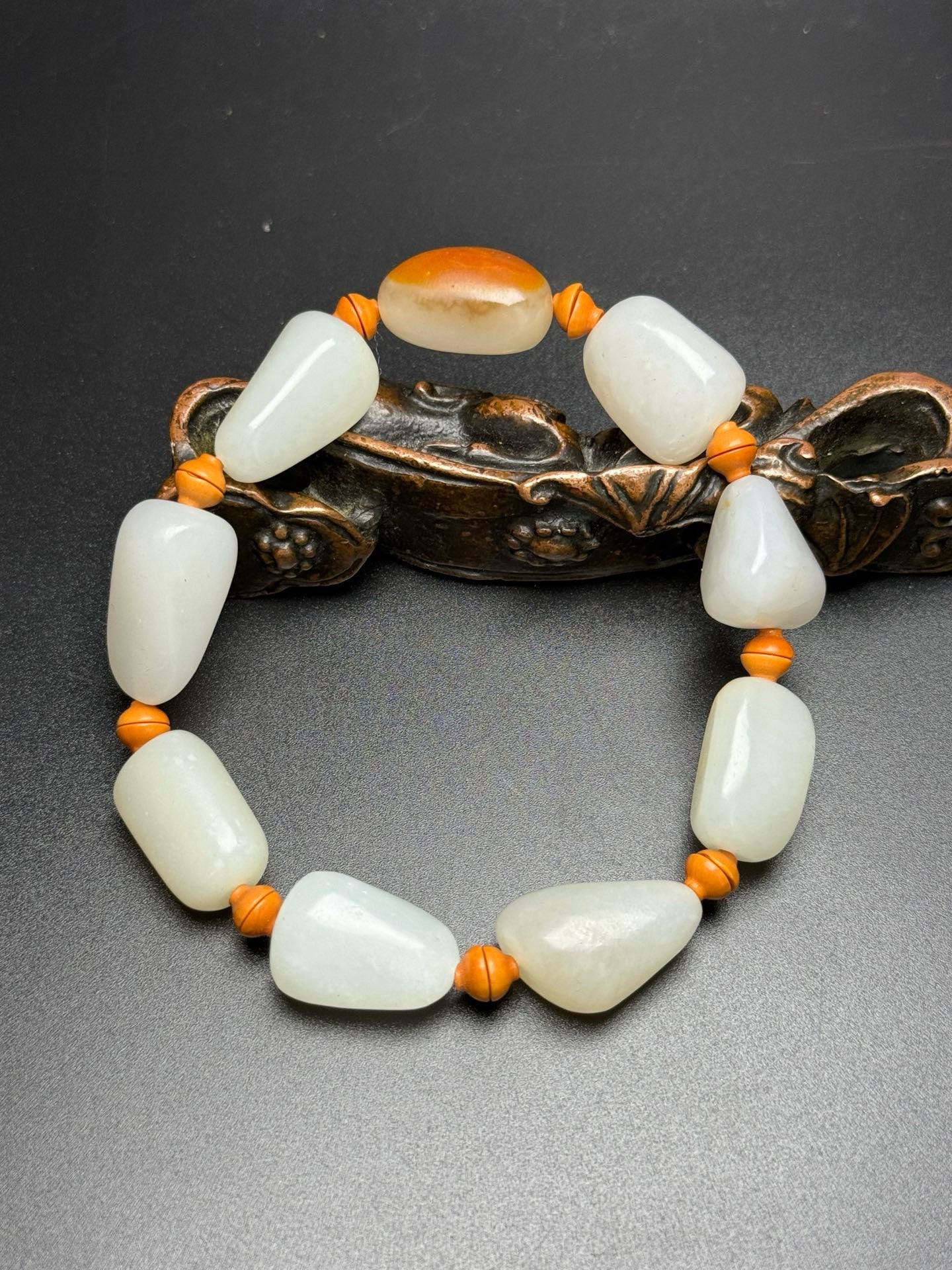 Chinese Antique Hotan Jade Original Stone Matching Bracelet