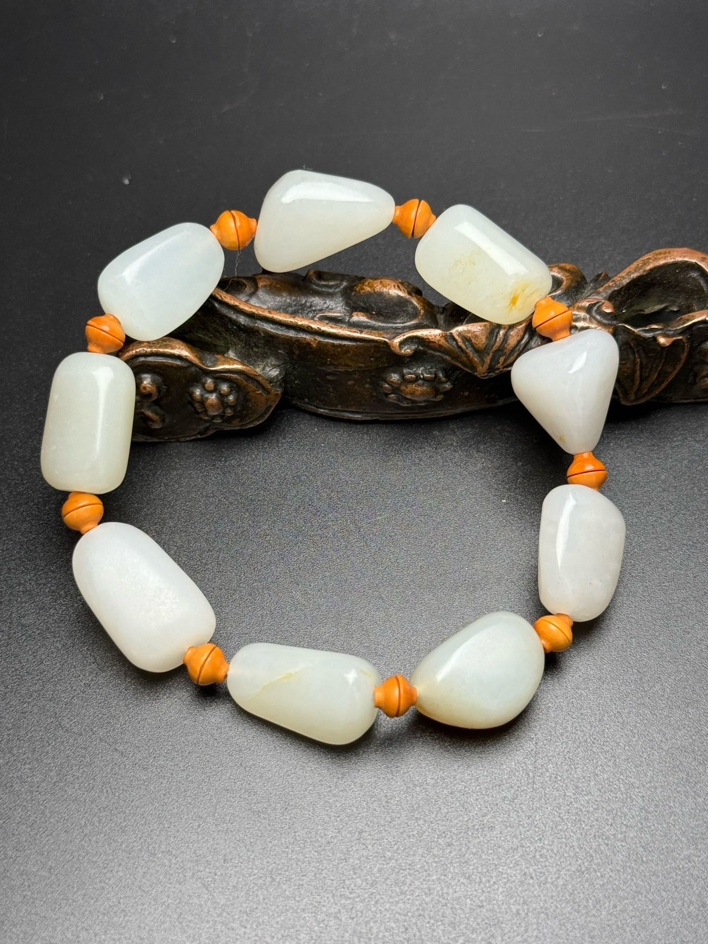 Chinese Antique Hotan Jade Original Stone Matching Bracelet