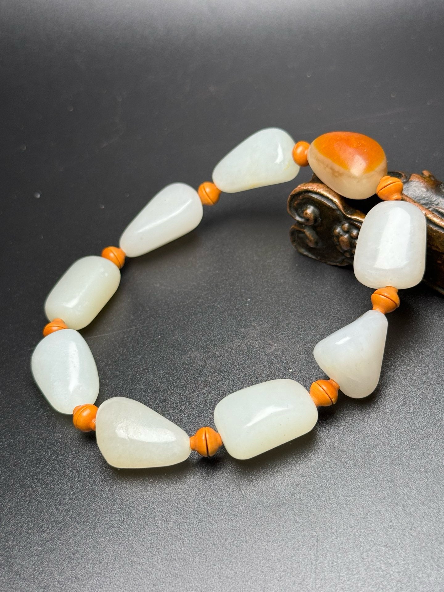 Chinese Antique Hotan Jade Original Stone Matching Bracelet