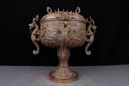 Chinese antique bronze four dragon beans