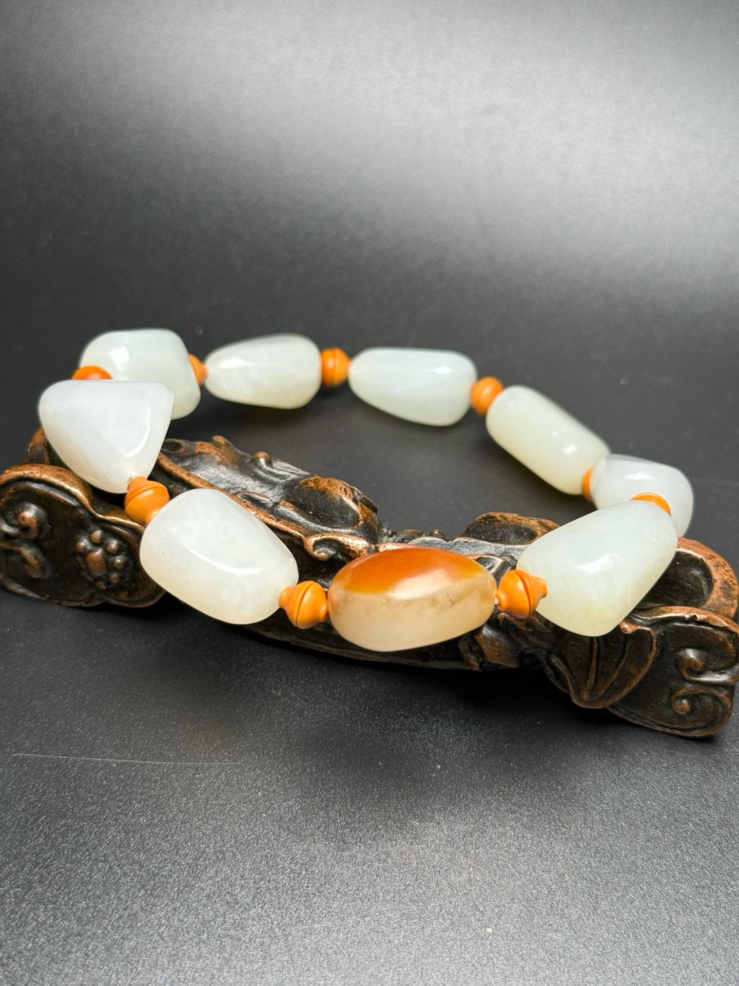 Chinese Antique Hotan Jade Original Stone Matching Bracelet