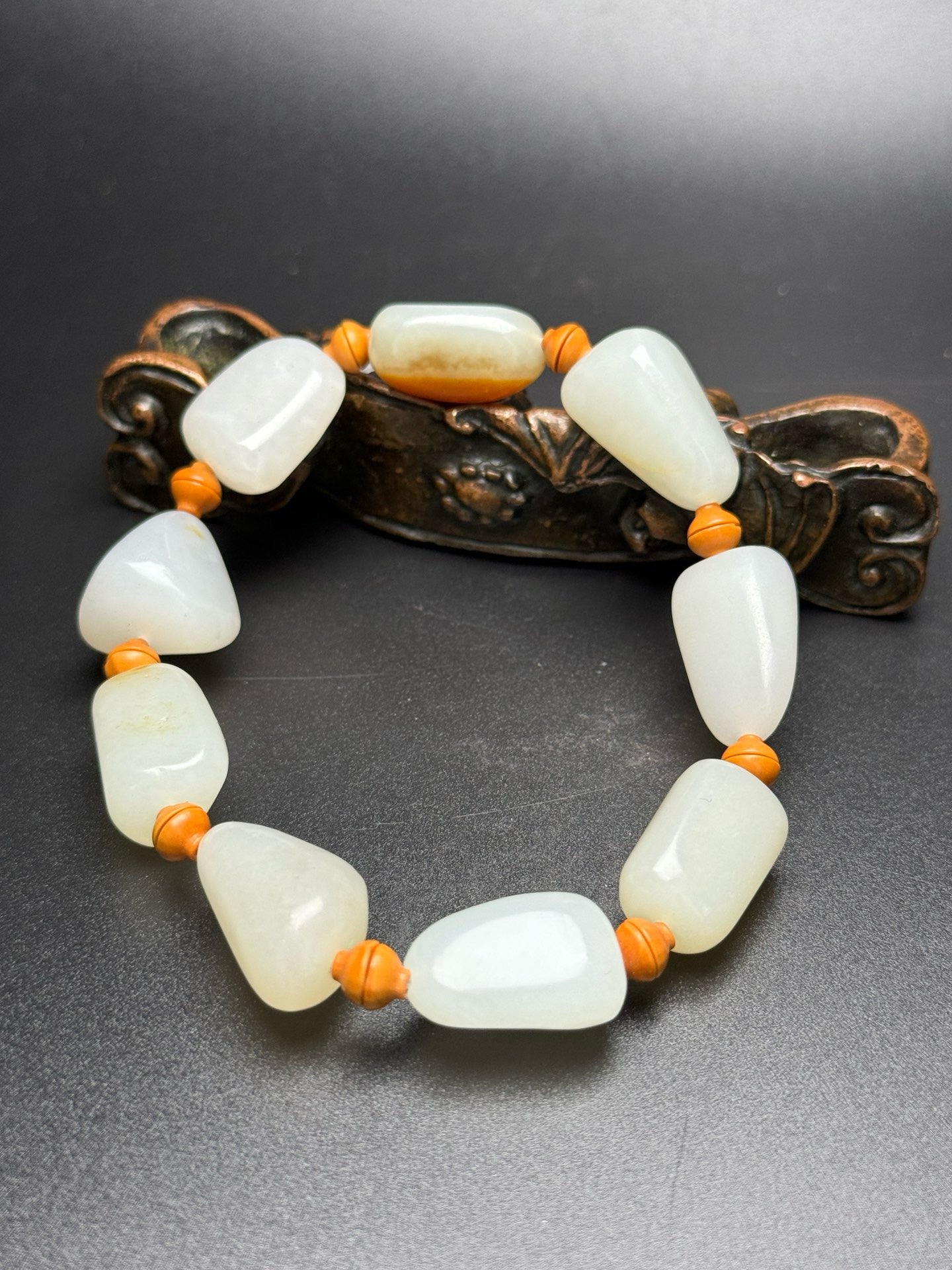 Chinese Antique Hotan Jade Original Stone Matching Bracelet