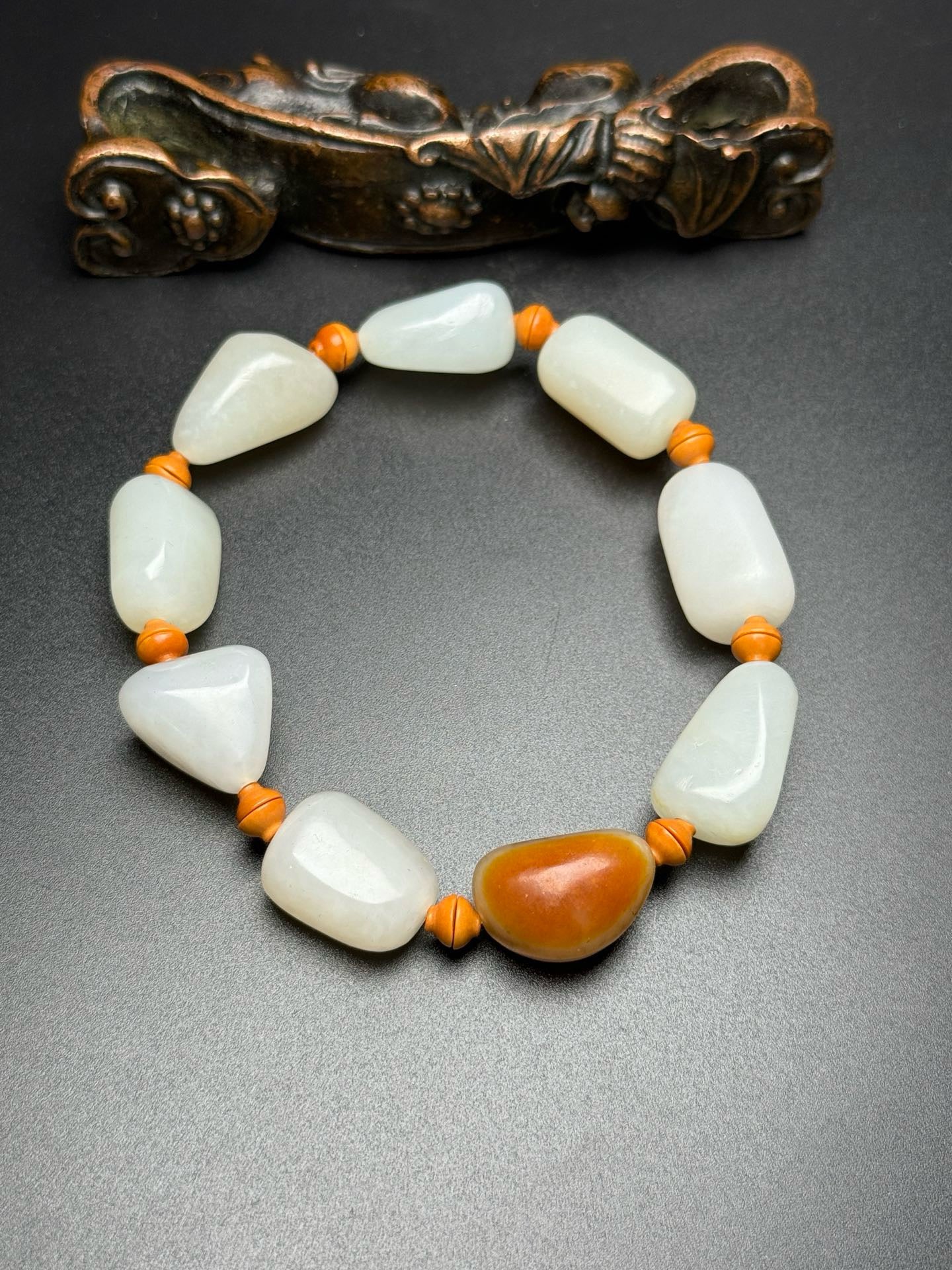 Chinese Antique Hotan Jade Original Stone Matching Bracelet