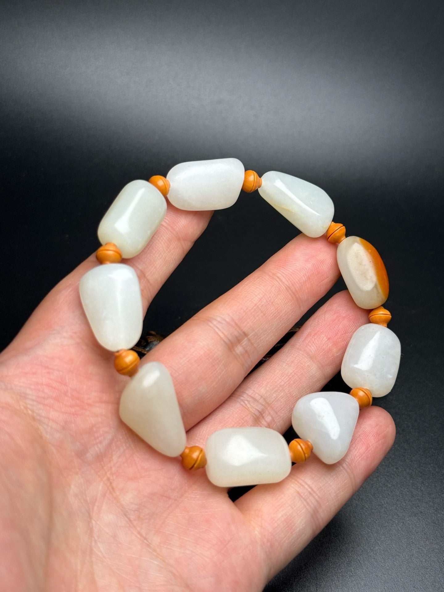 Chinese Antique Hotan Jade Original Stone Matching Bracelet