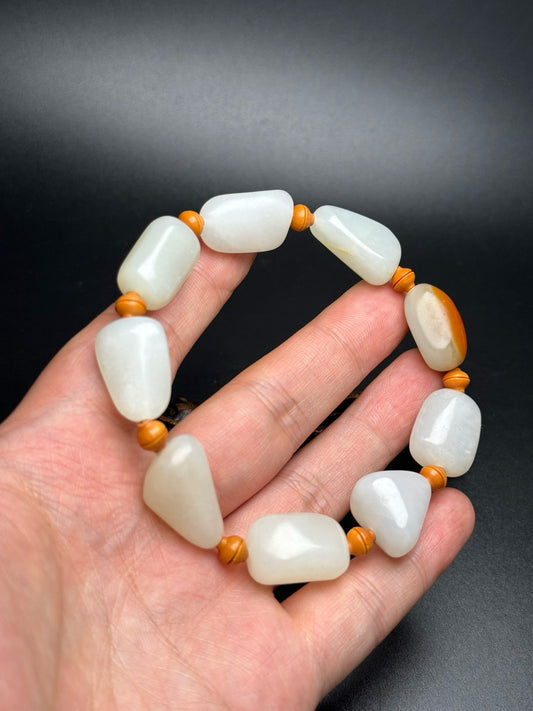 Chinese Antique Hotan Jade Original Stone Matching Bracelet