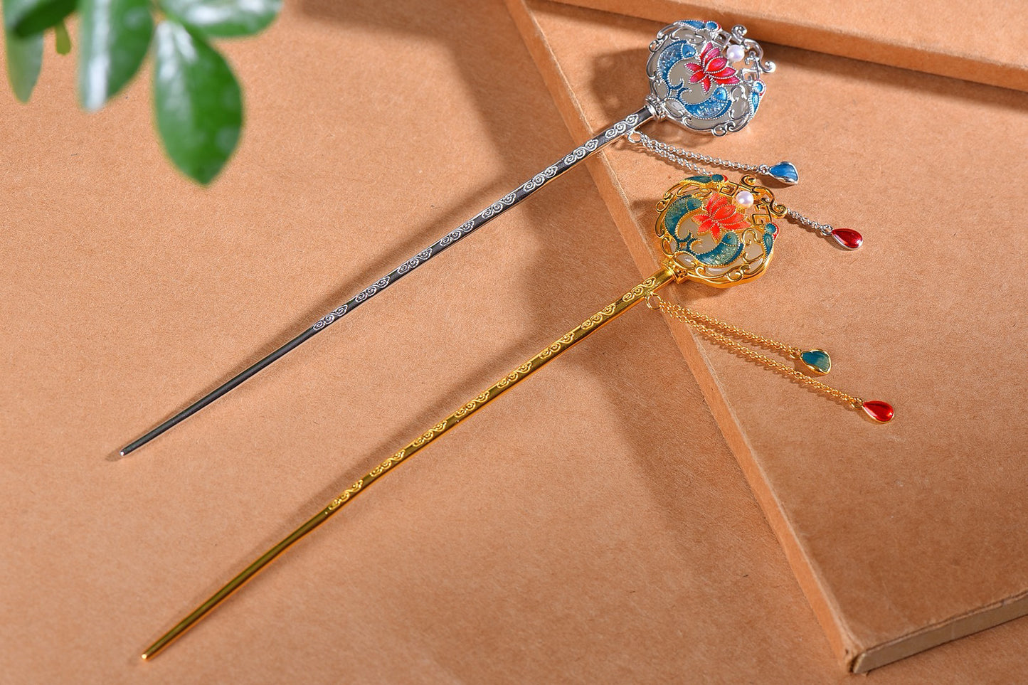 Copper inlaid Hotan Jade hairpin