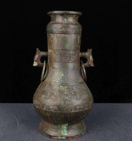 Chinese Antique Bronze Inscription Round Bottle