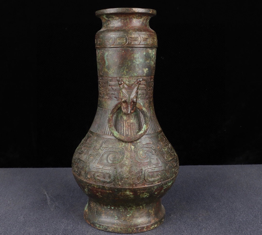 Chinese Antique Bronze Inscription Round Bottle