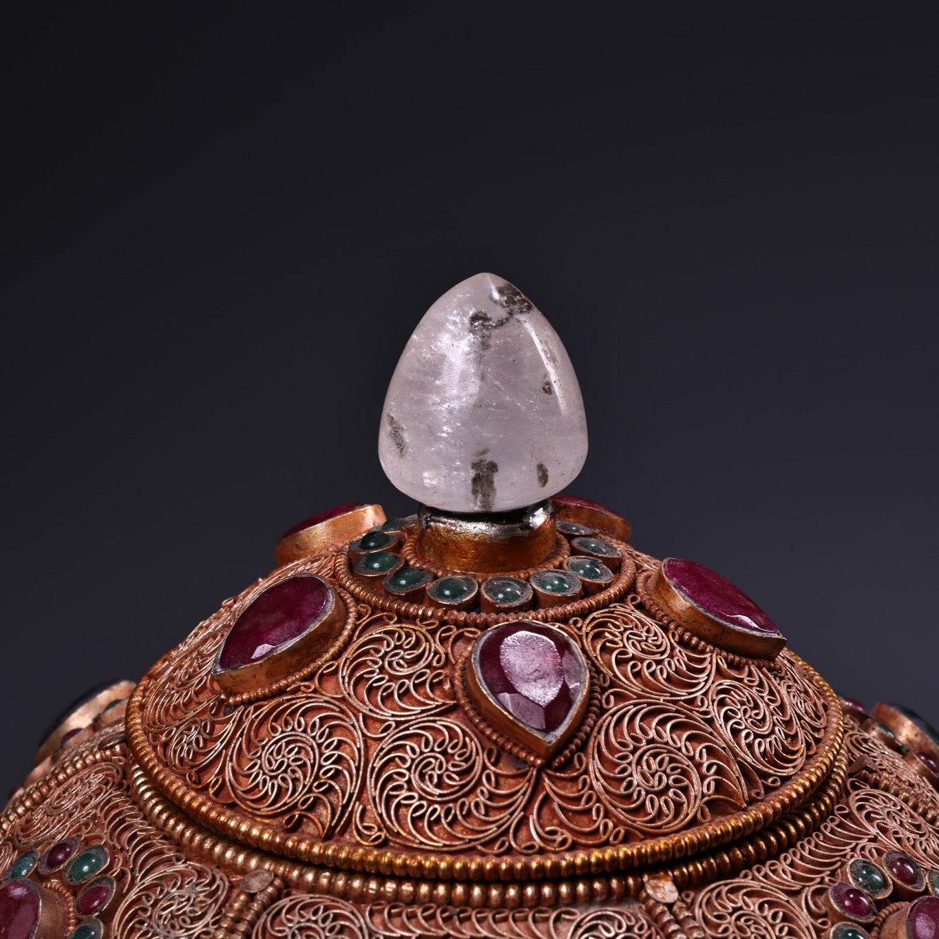 Chinese antique flower silk silver inlaid gemstone natural crystal relic jar
