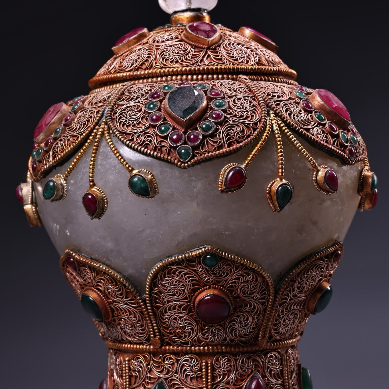 Chinese antique flower silk silver inlaid gemstone natural crystal relic jar