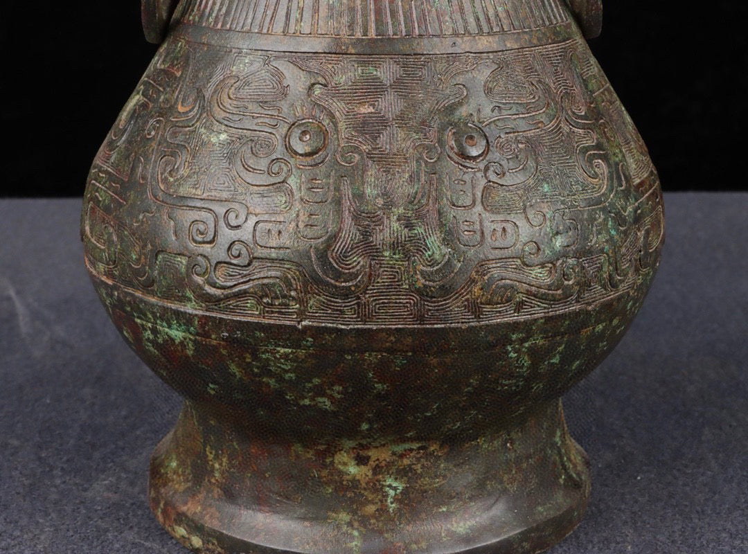 Chinese Antique Bronze Inscription Round Bottle