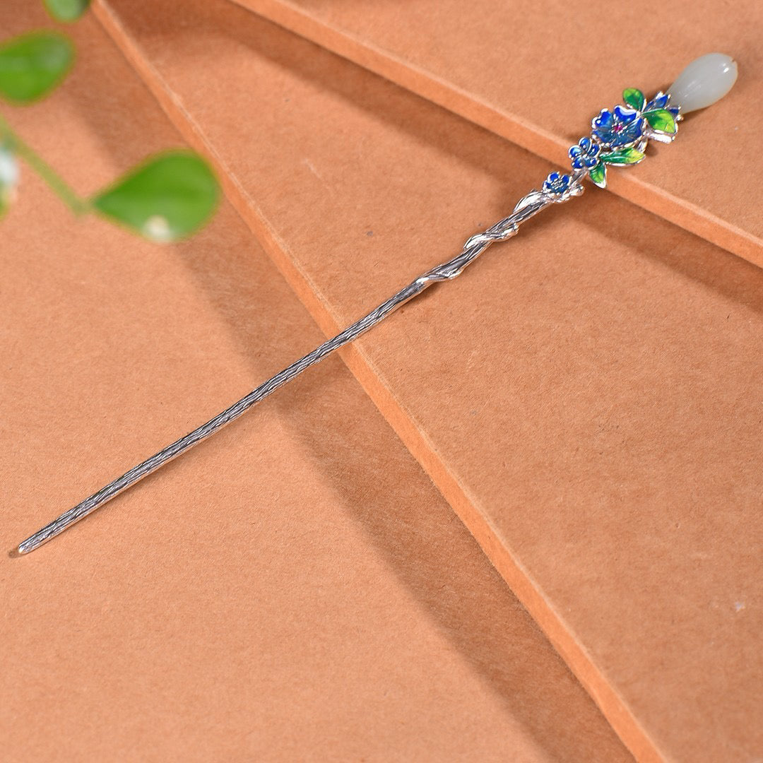 Copper inlaid Hotan Jade hairpin