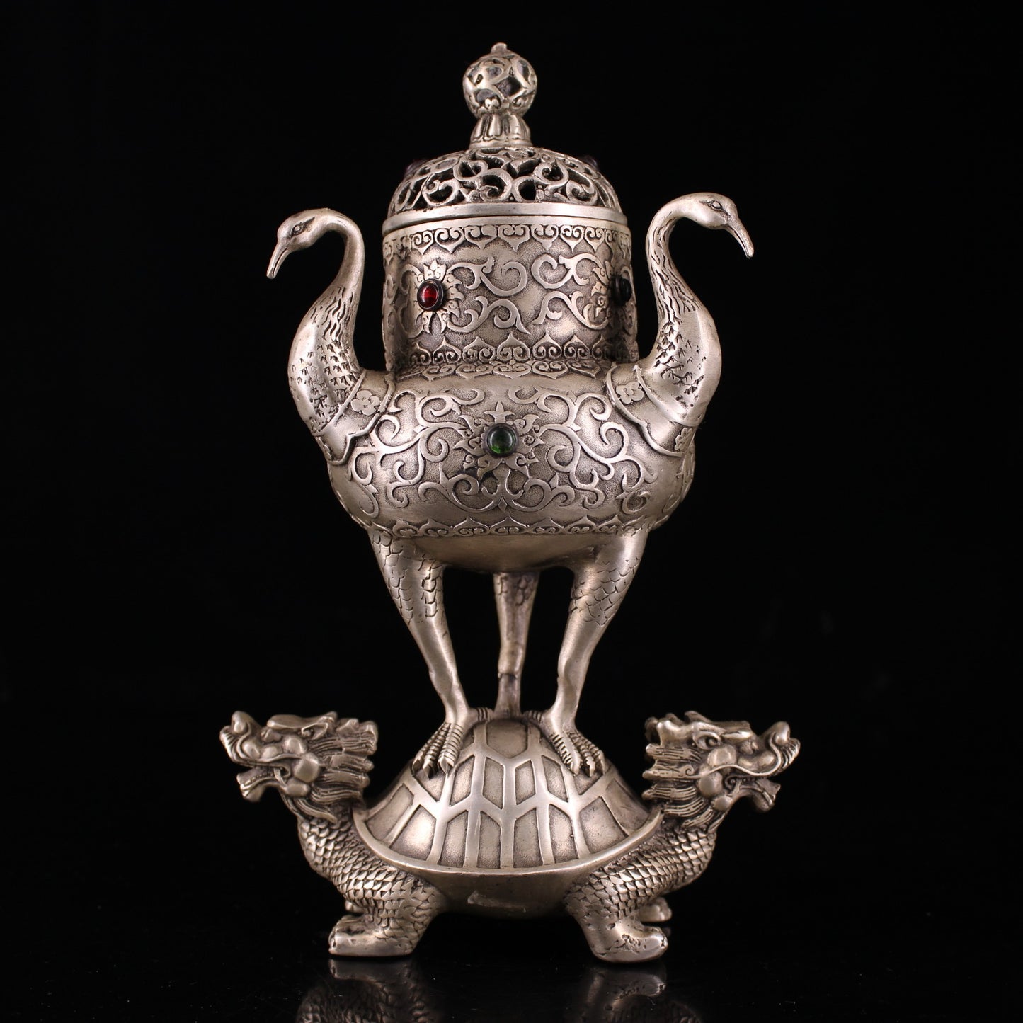 Chinese antique pure copper silver plated incense burner