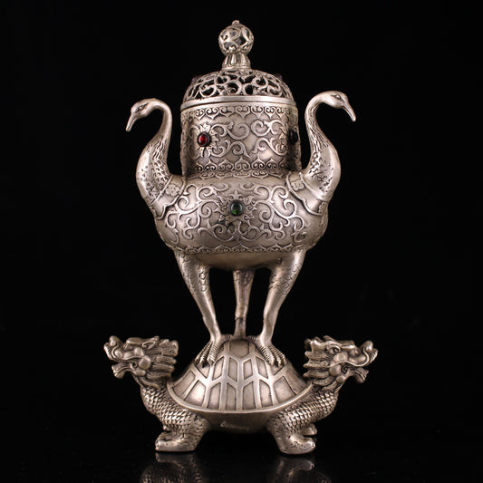 Chinese antique pure copper silver plated incense burner