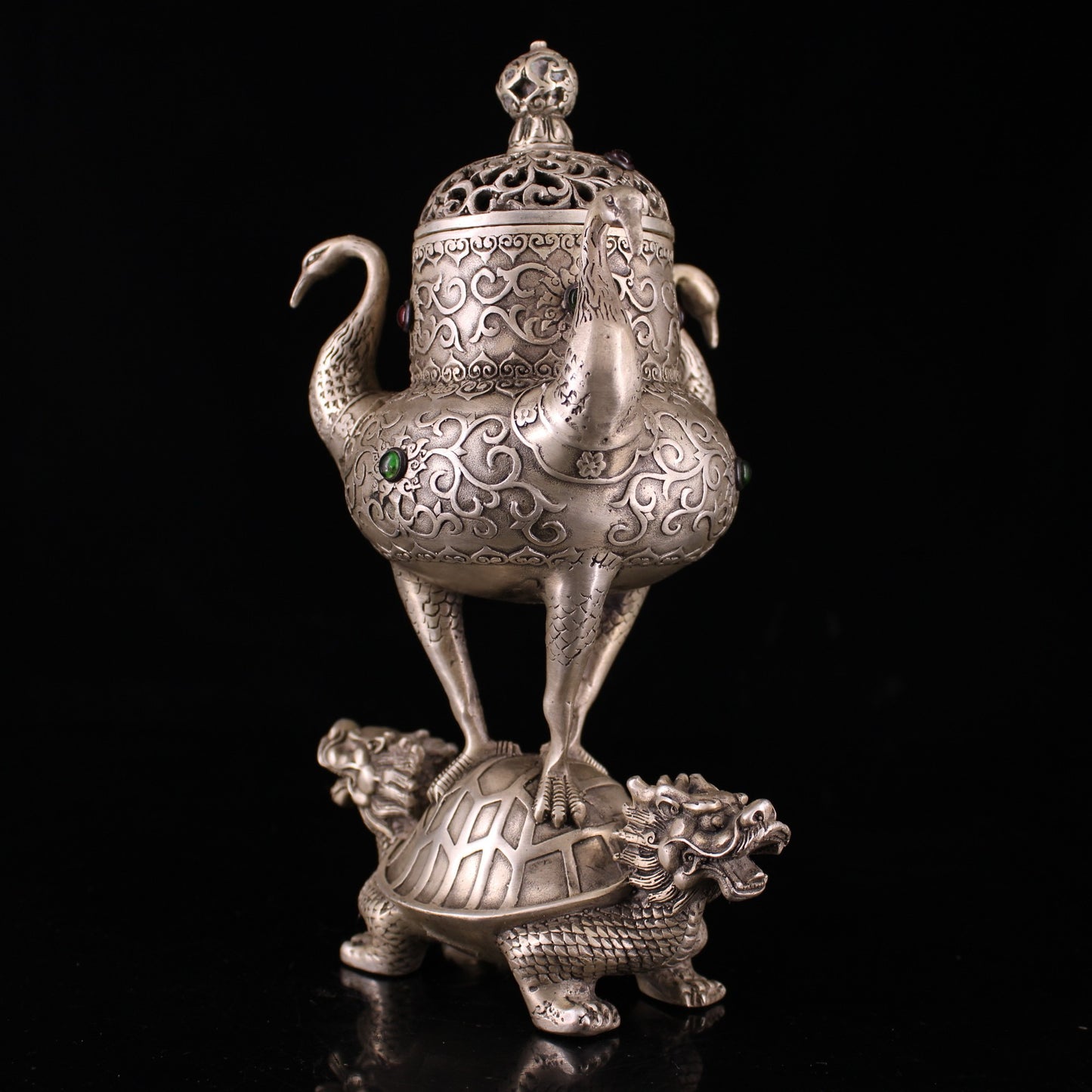 Chinese antique pure copper silver plated incense burner