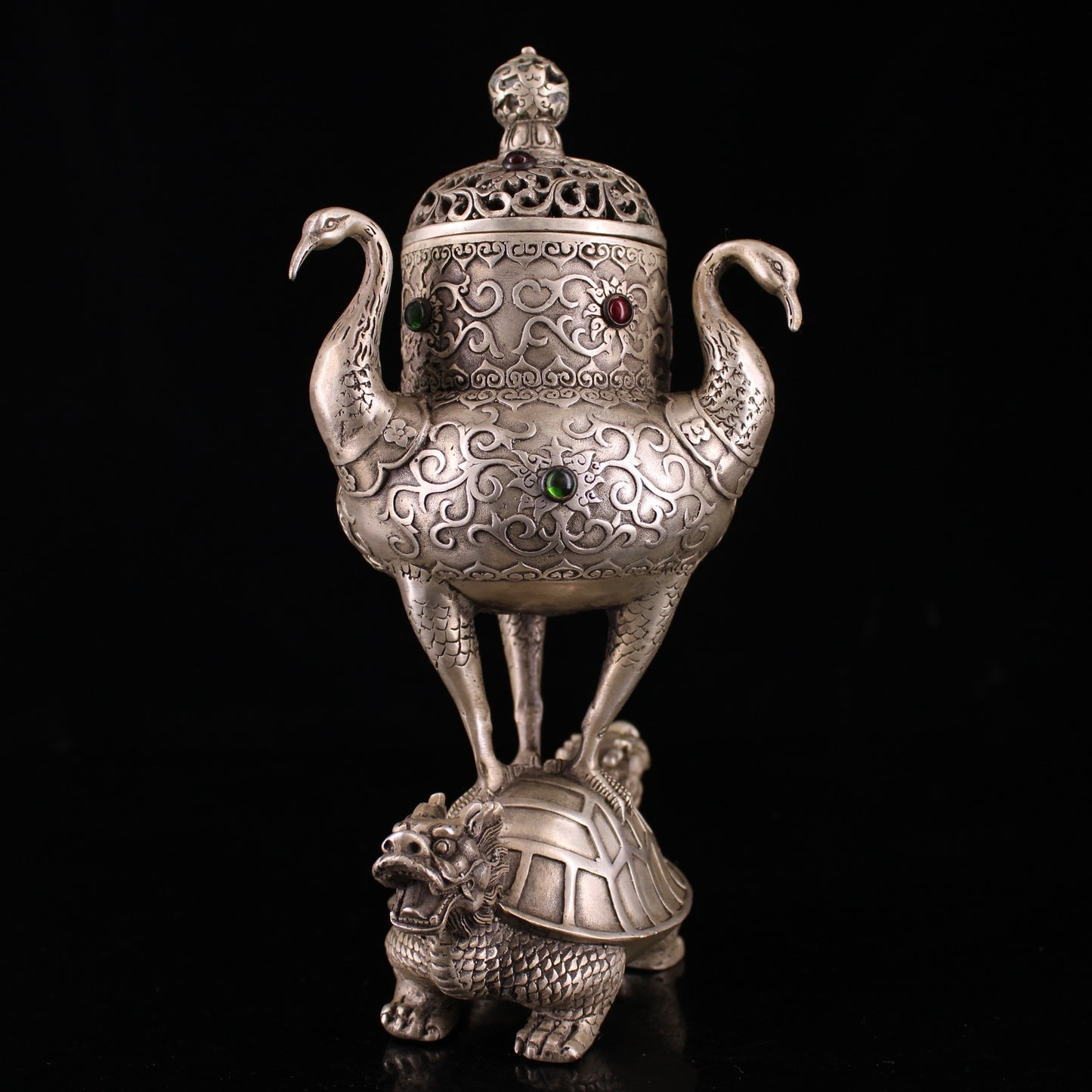 Chinese antique pure copper silver plated incense burner
