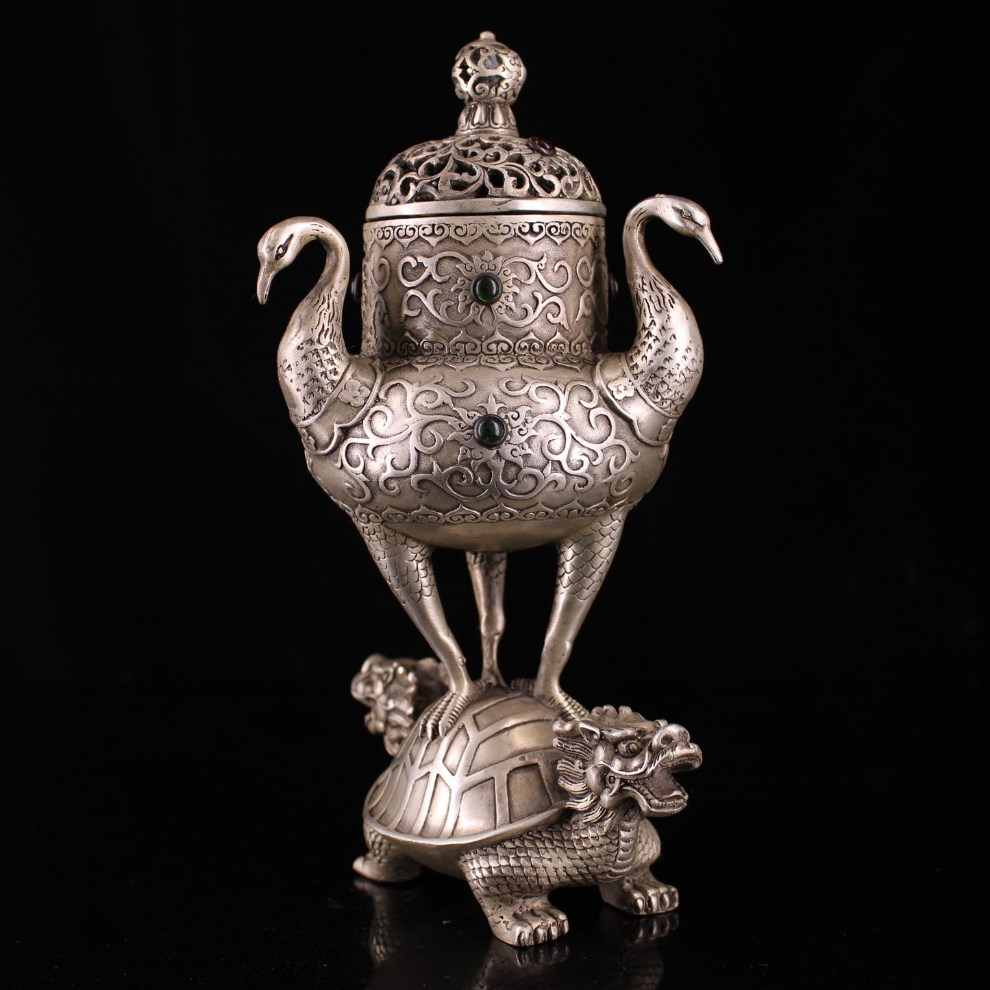 Chinese antique pure copper silver plated incense burner
