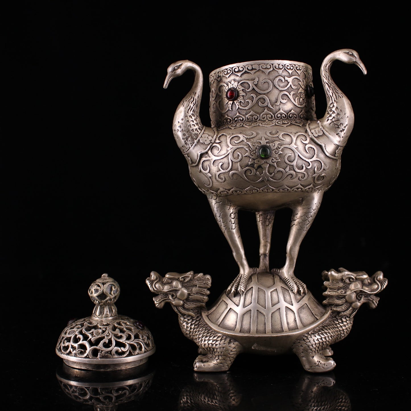 Chinese antique pure copper silver plated incense burner