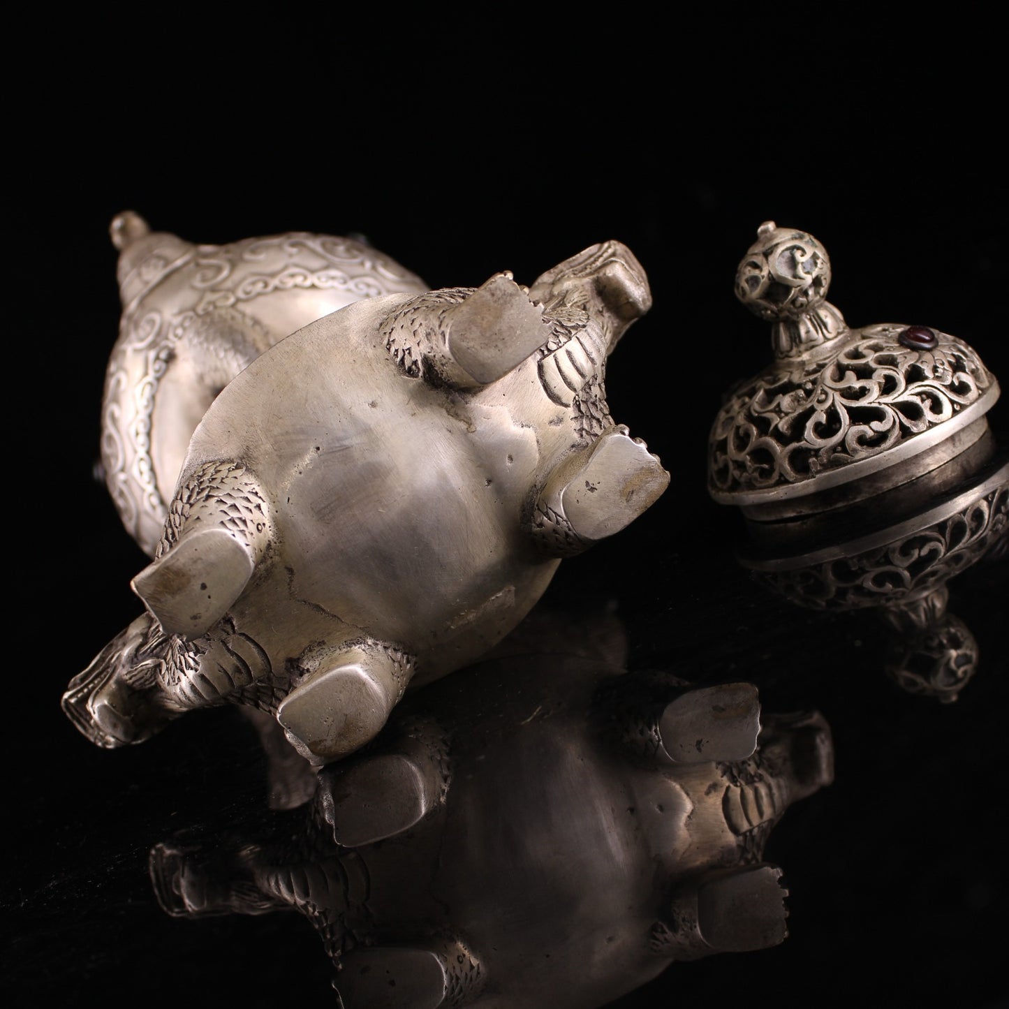 Chinese antique pure copper silver plated incense burner