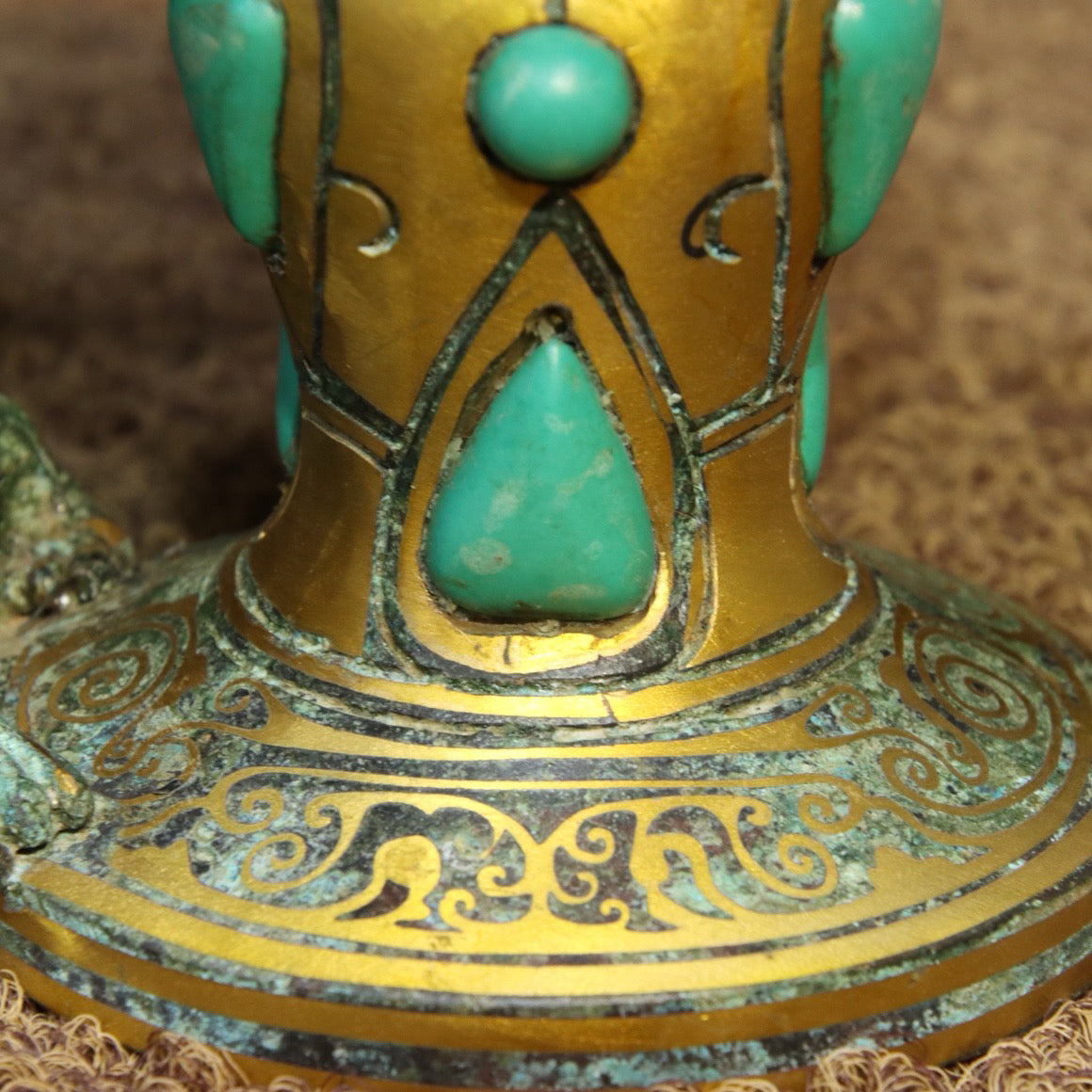 Chinese Antique Bronze - Inscripted Golden Vermilion Bird Cup