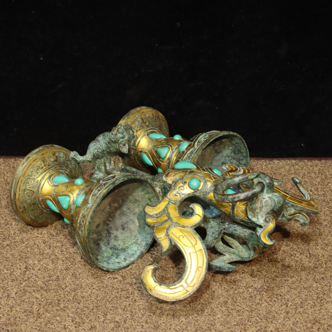 Chinese Antique Bronze - Inscripted Golden Vermilion Bird Cup