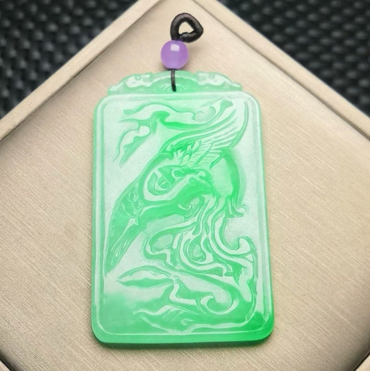 Bean Ice Green Phoenix Jade Plaque