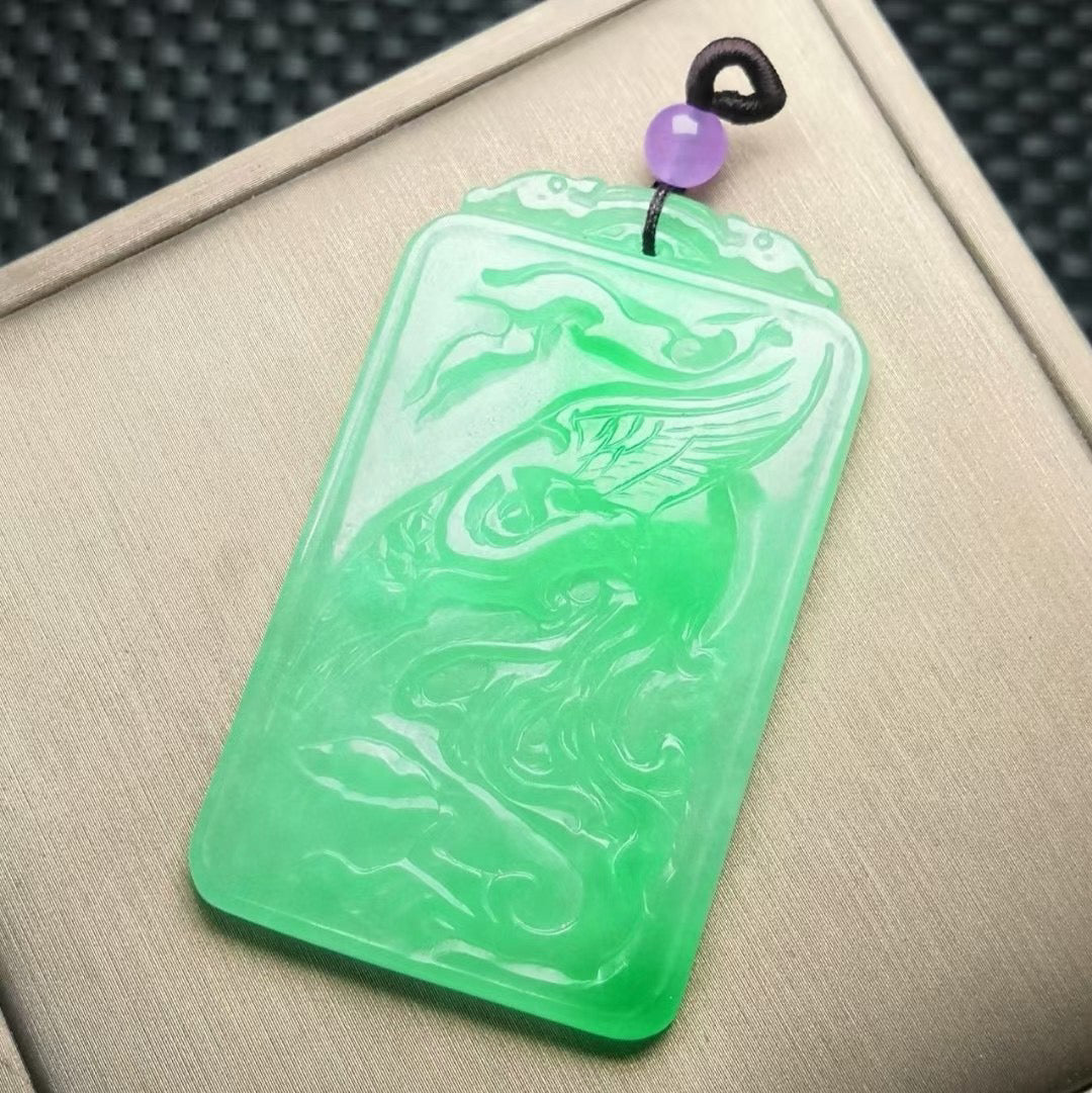Bean Ice Green Phoenix Jade Plaque