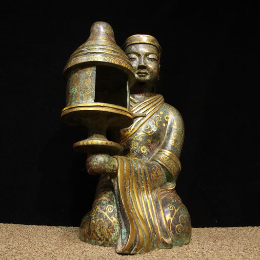 Chinese Antique Bronze - Inscription Mismatched Gold Palace Lantern for Attendants