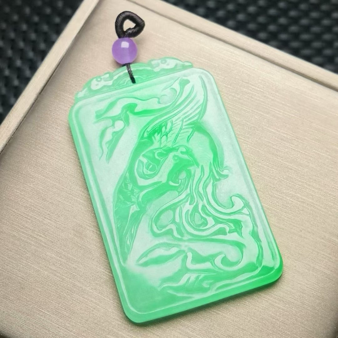 Bean Ice Green Phoenix Jade Plaque