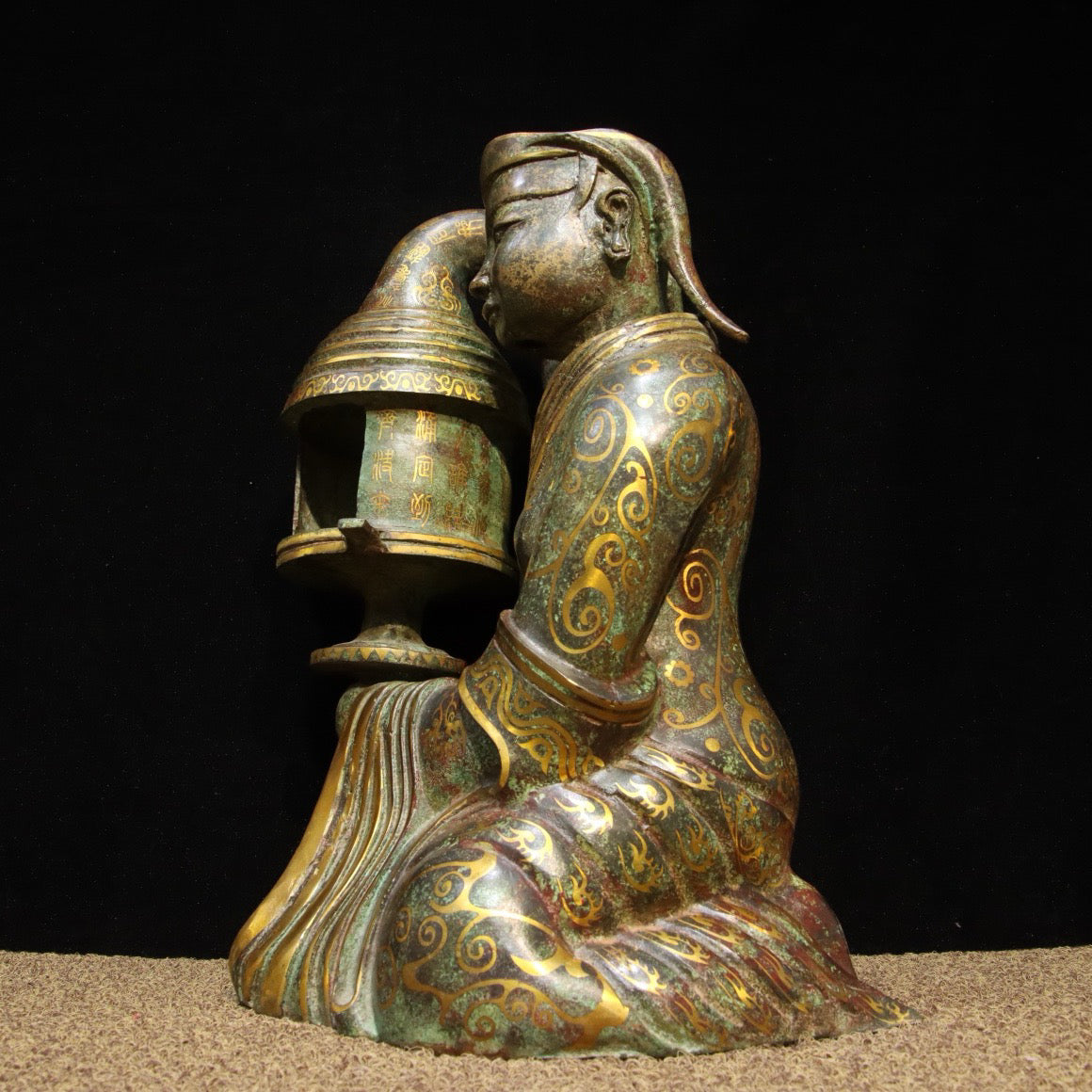 Chinese Antique Bronze - Inscription Mismatched Gold Palace Lantern for Attendants