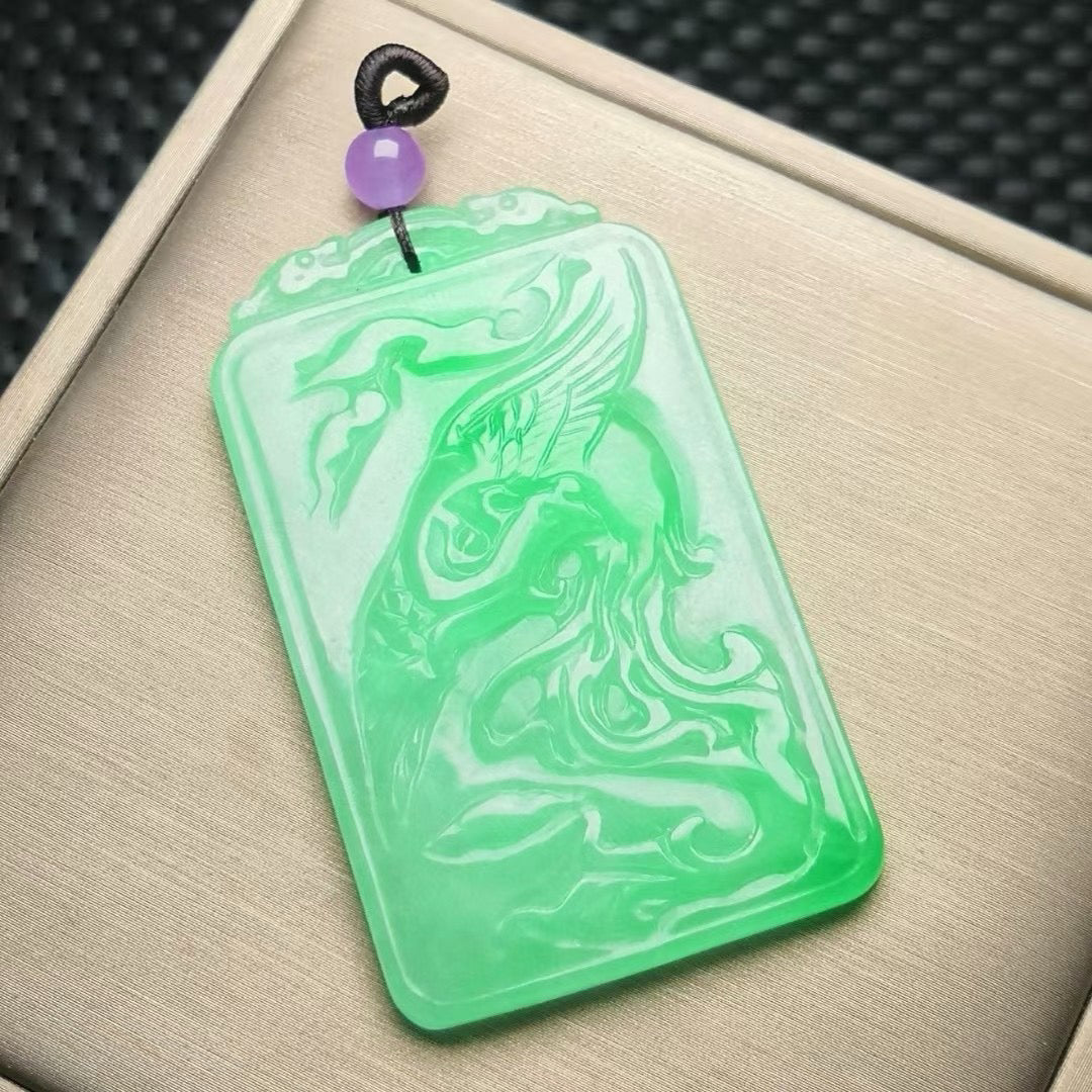 Bean Ice Green Phoenix Jade Plaque
