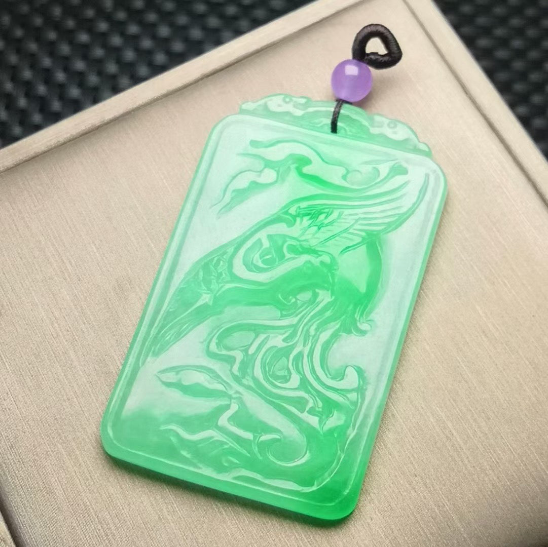 Bean Ice Green Phoenix Jade Plaque