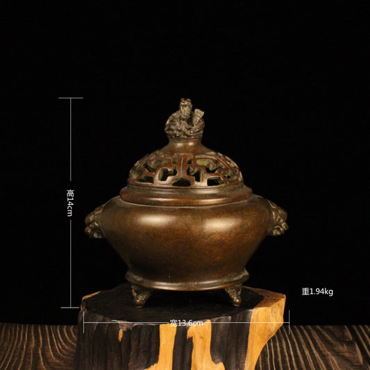 Chinese antique bronze beast head incense burner
