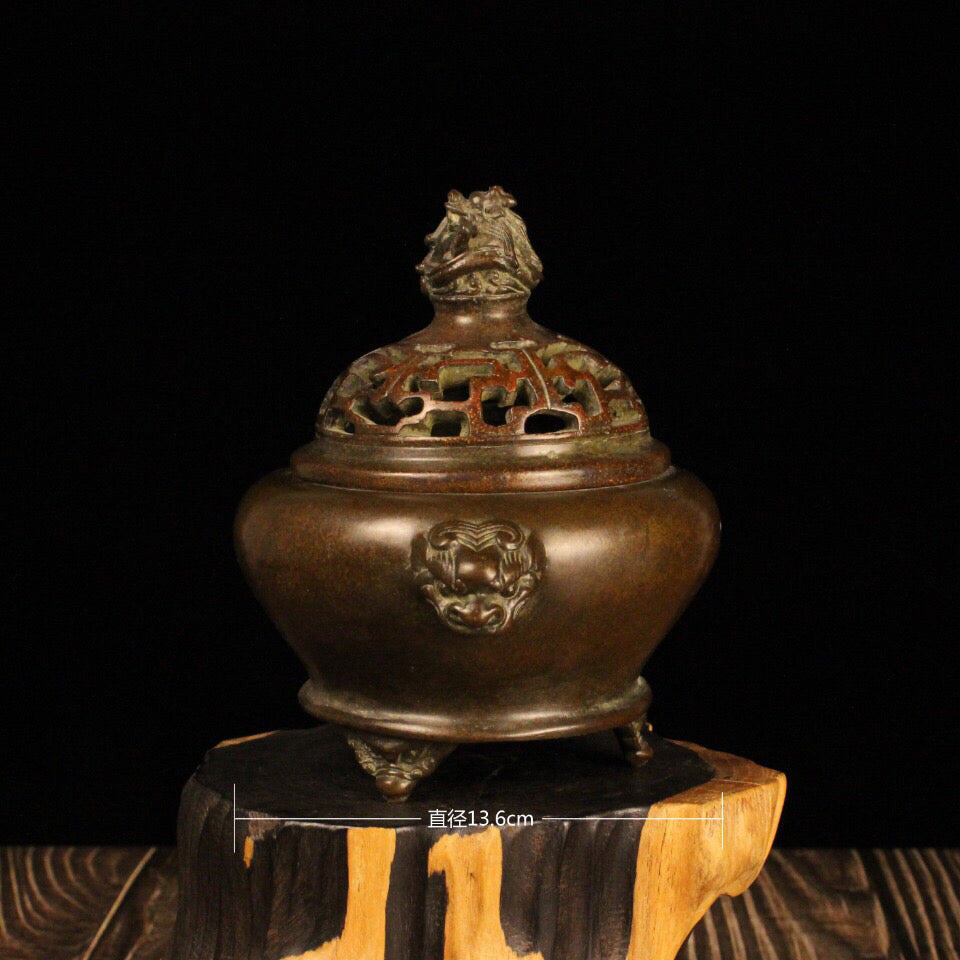 Chinese antique bronze beast head incense burner