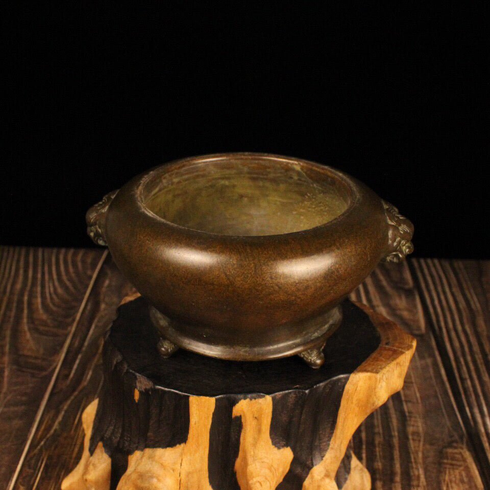 Chinese antique bronze beast head incense burner