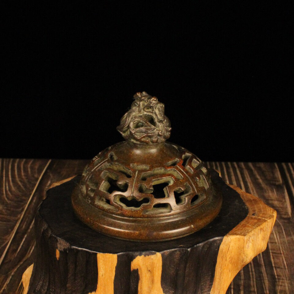 Chinese antique bronze beast head incense burner
