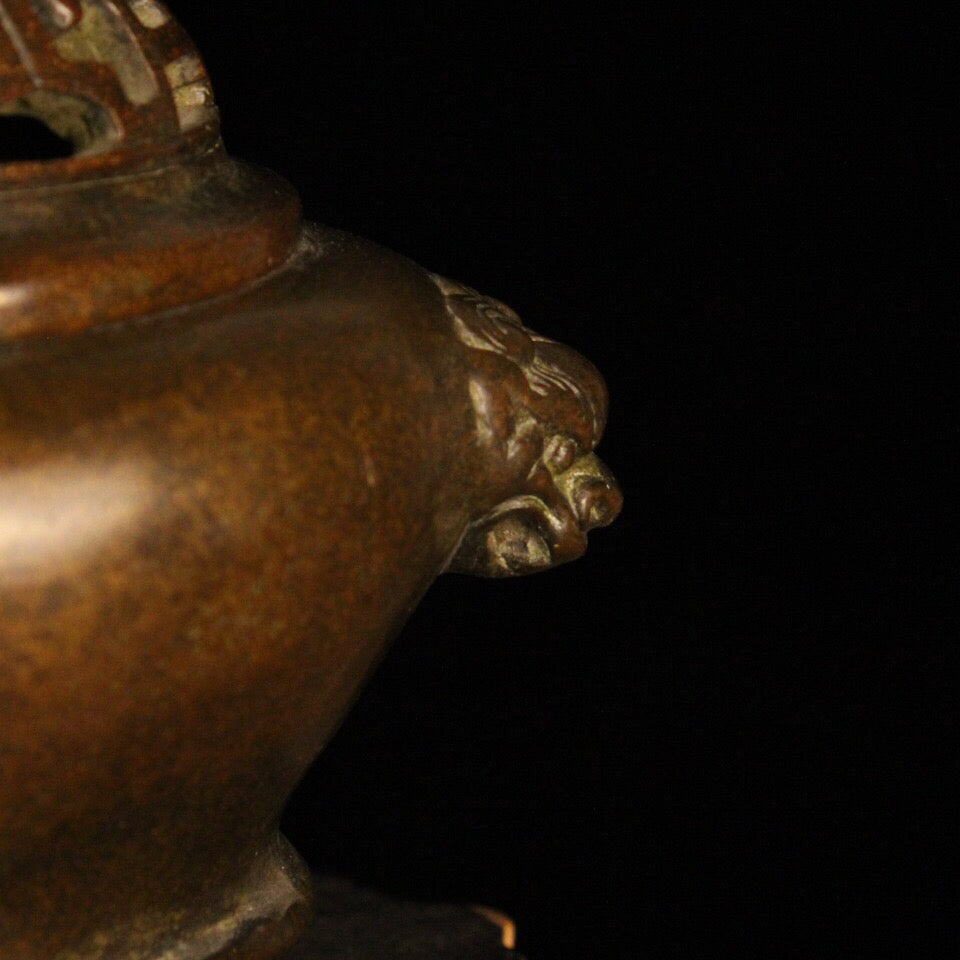 Chinese antique bronze beast head incense burner