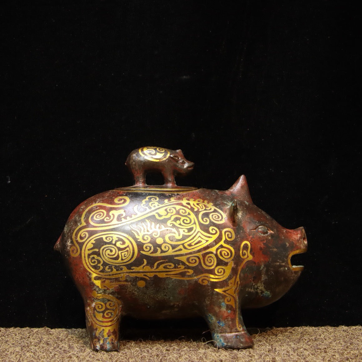 Chinese Antique Bronze - Inscripted Gold Piggy Wine