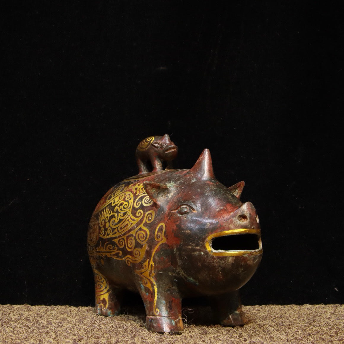 Chinese Antique Bronze - Inscripted Gold Piggy Wine