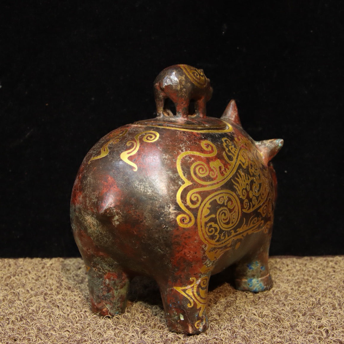 Chinese Antique Bronze - Inscripted Gold Piggy Wine