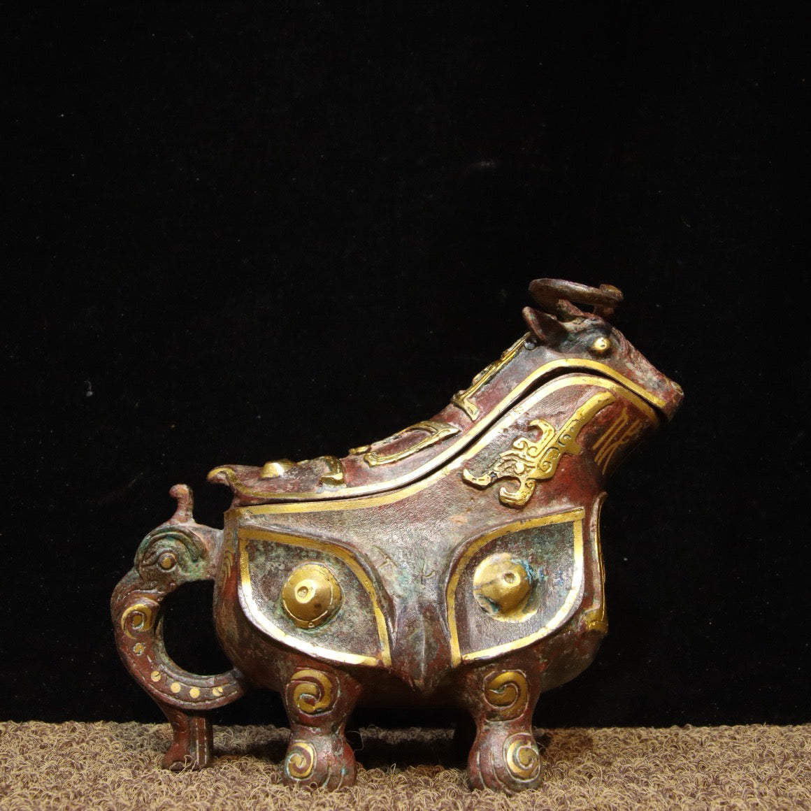 Chinese Antique Bronze - Inscription Mismatched Gold Wine