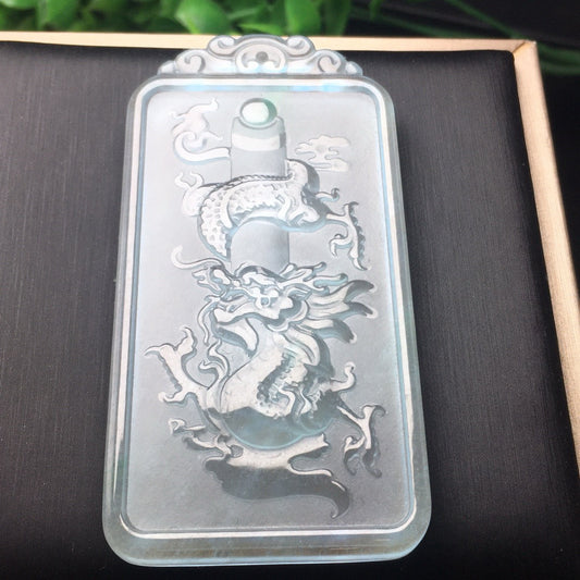 Ice Blue Water Jade Frosted Dragon Pillar Card