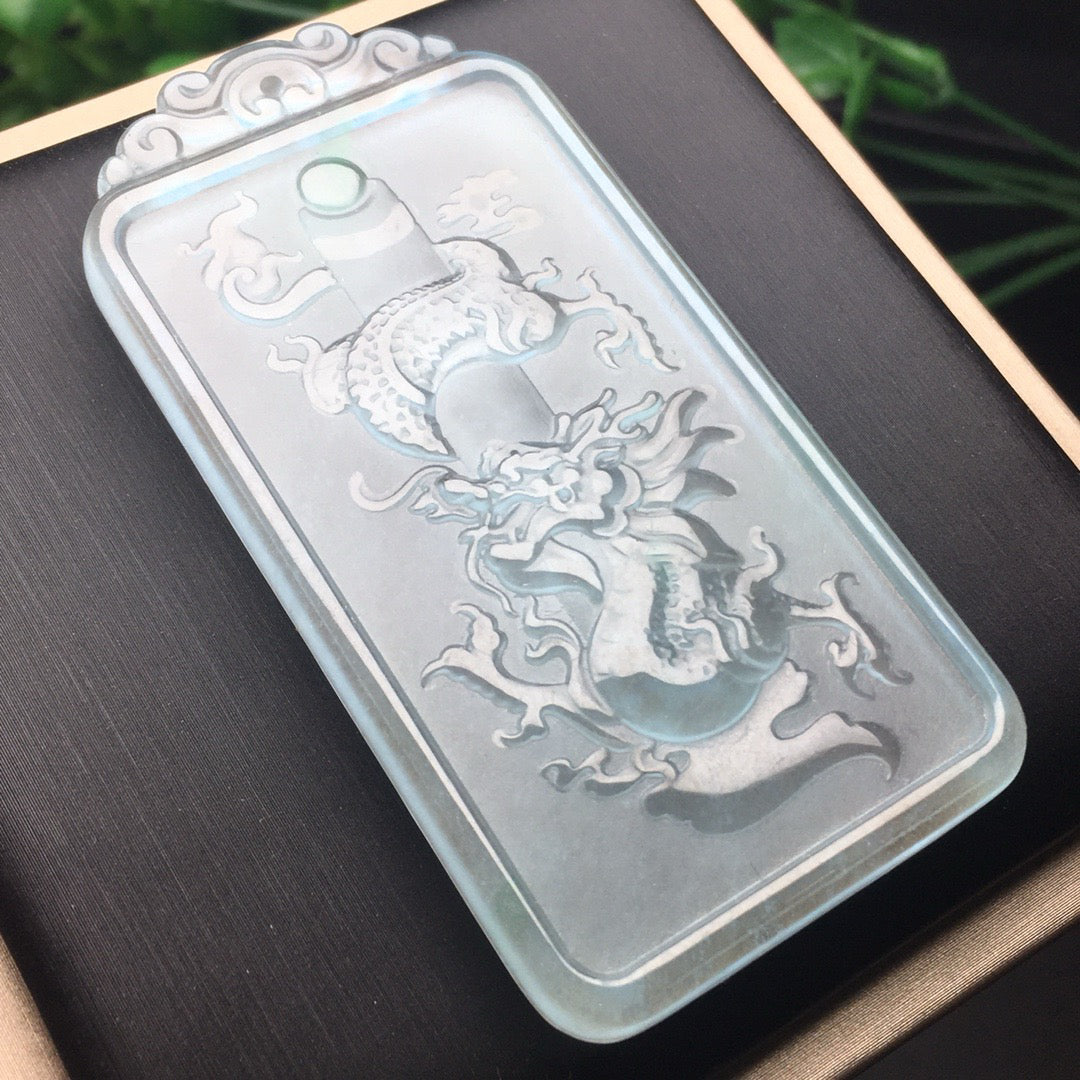 Ice Blue Water Jade Frosted Dragon Pillar Card