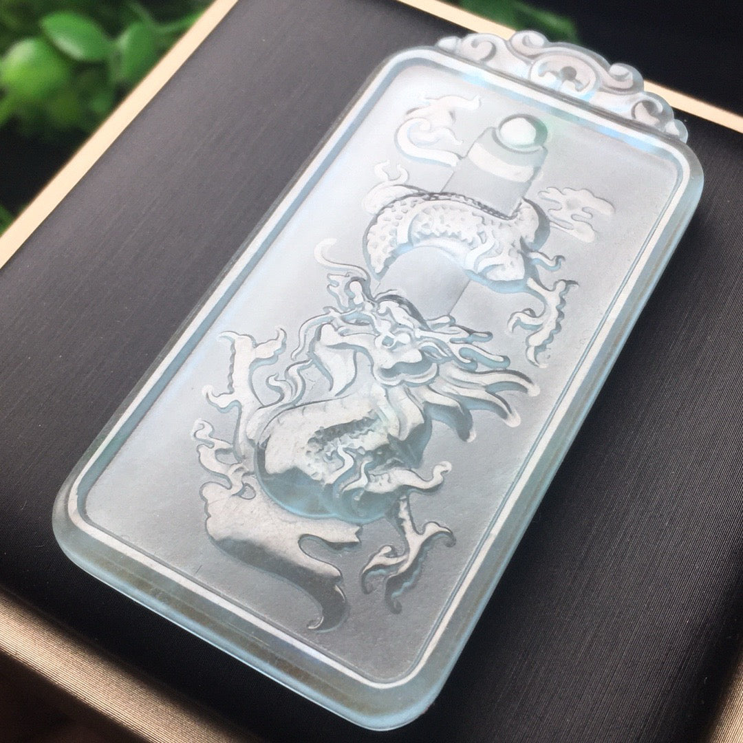 Ice Blue Water Jade Frosted Dragon Pillar Card