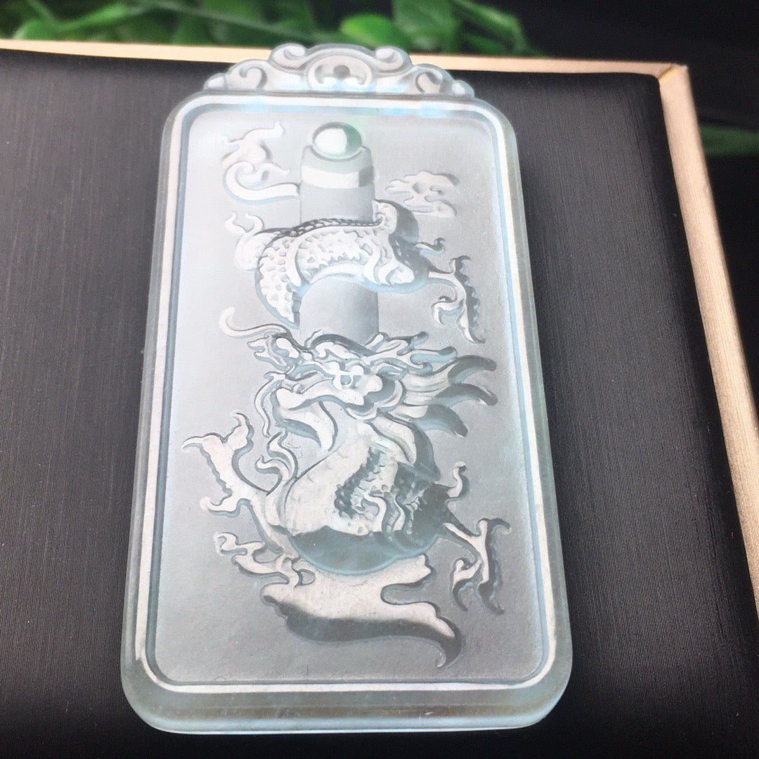 Ice Blue Water Jade Frosted Dragon Pillar Card