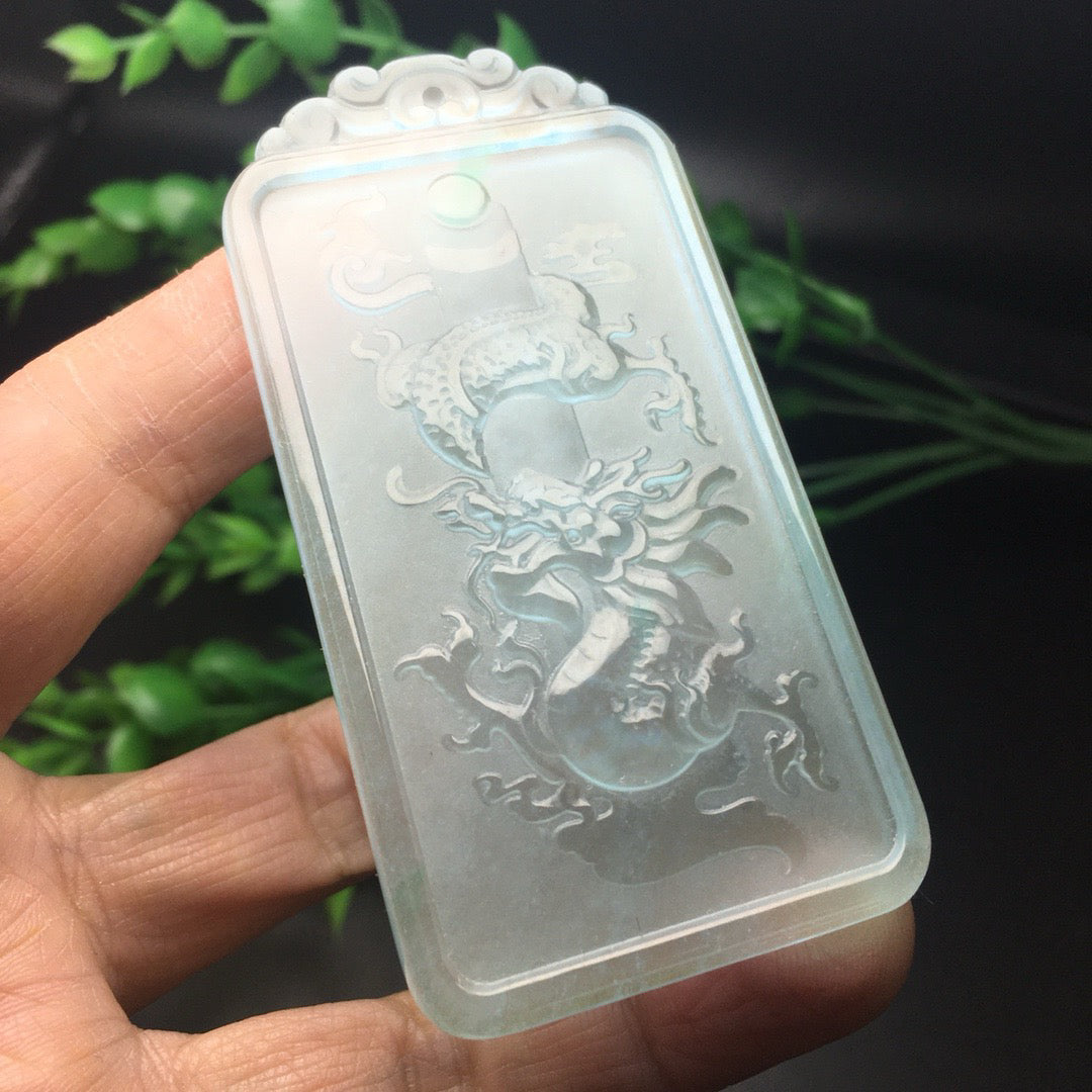 Ice Blue Water Jade Frosted Dragon Pillar Card