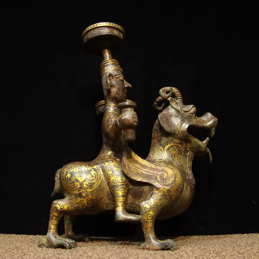 Chinese Antique Bronze - Inscription Error Gold Orc Lamp