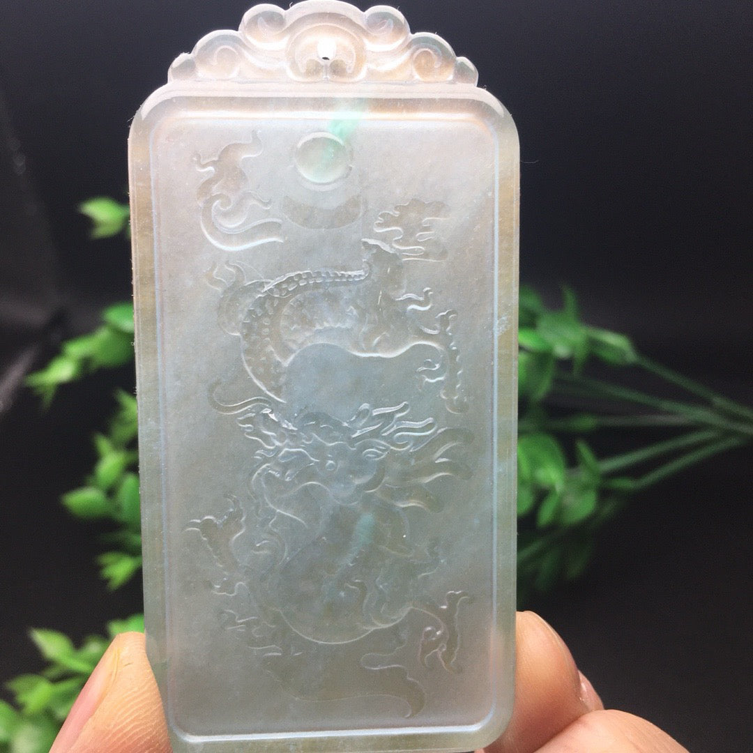 Ice Blue Water Jade Frosted Dragon Pillar Card