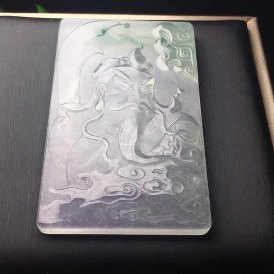Ice seed precision frosted Guan Gong jade plaque
