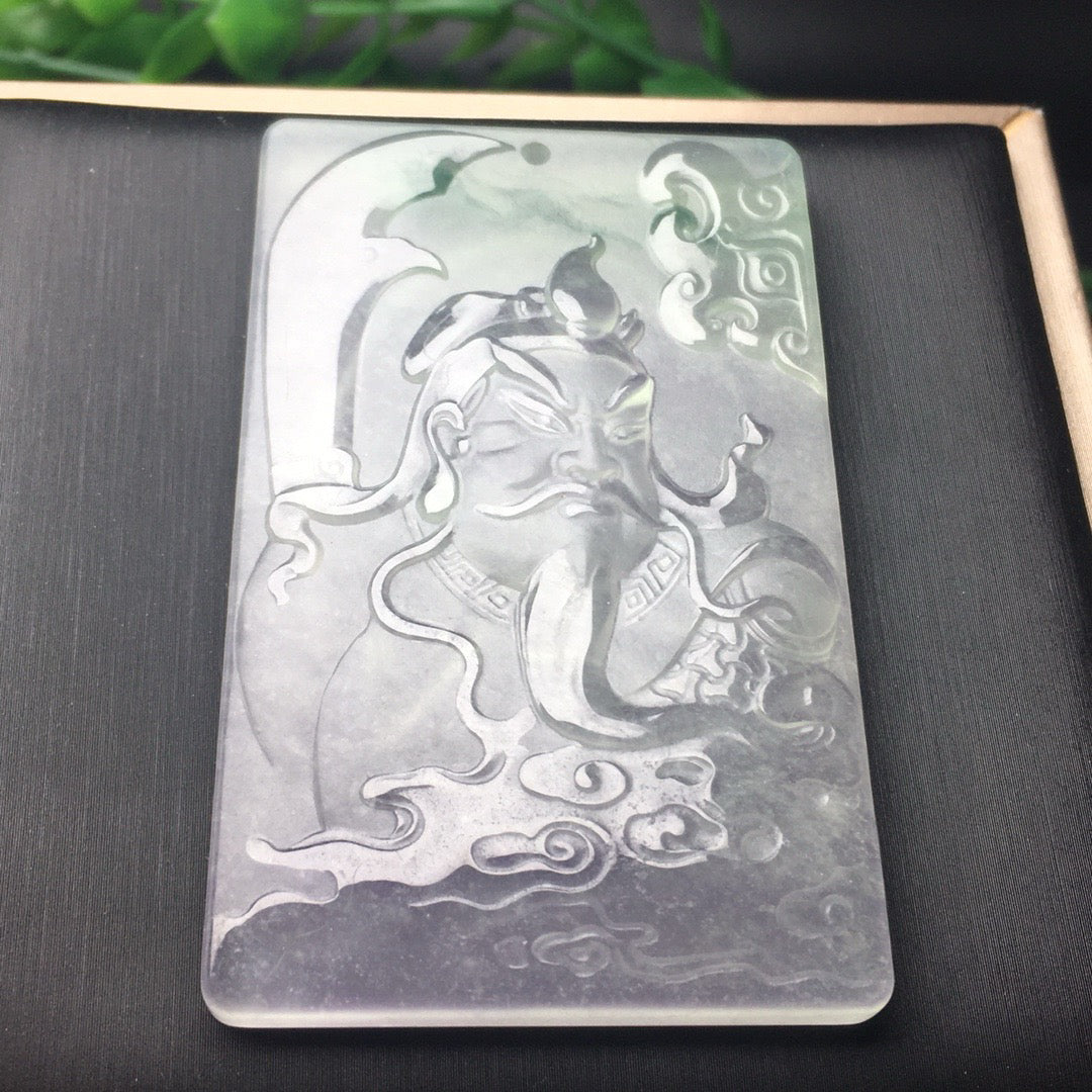 Ice seed precision frosted Guan Gong jade plaque